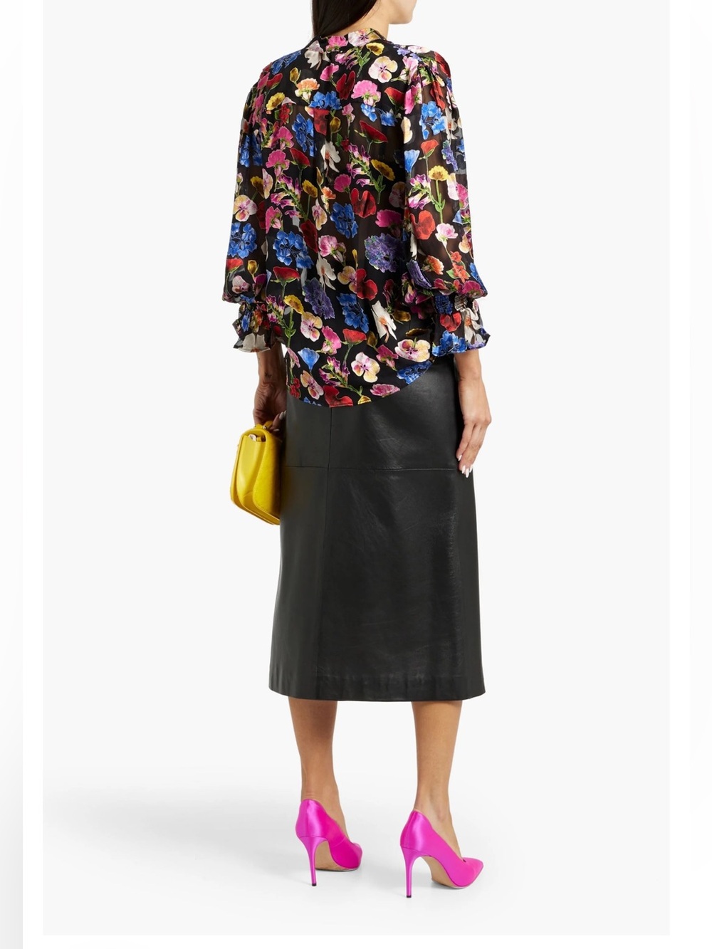 Alice + Olivia Onica Floral Print Fil Coupe Chiffon Blouse - Picture 3 of 12